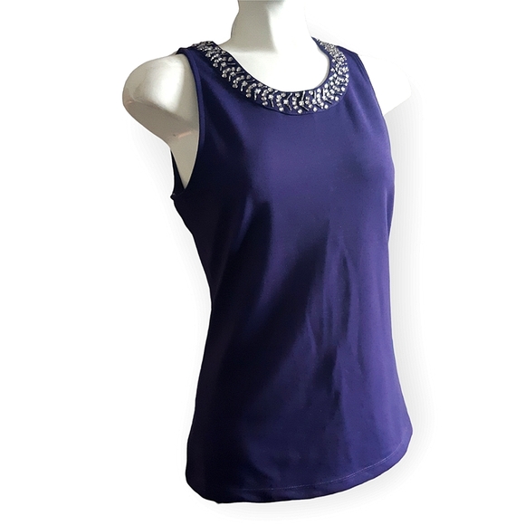 CHIC by Jacob purple rhinestone crystal collar keyhole drapey top medium - Picture 7 of 7
